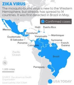 Map of confirmed cases of zika virus