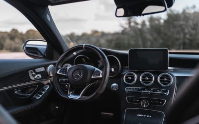 A car's black and silver interior