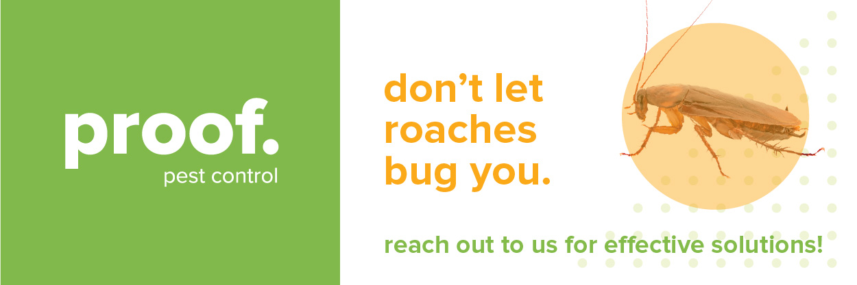 A proof. pest control roach CTA that says don't let roaches bug you. reach out to us for effective solutions!