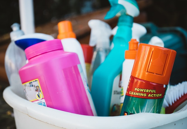 Pile of cleaning supplies