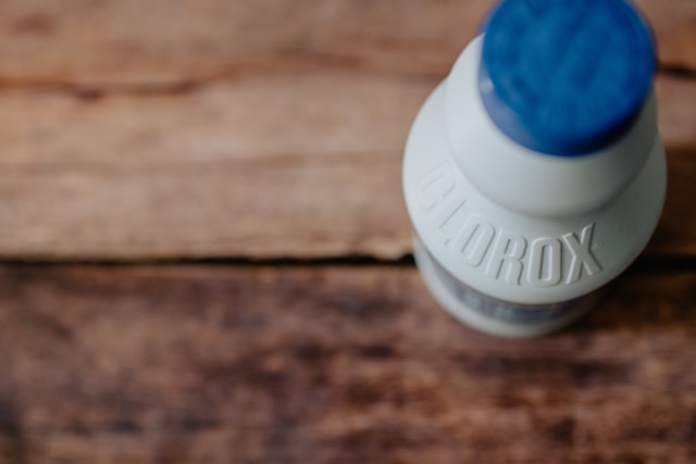 Above shot of a Clorox bleach bottle