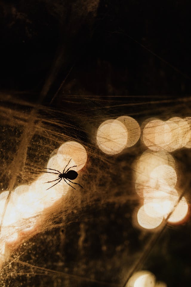 Silhouette of a Spider in a web